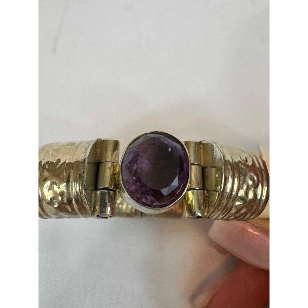 Mid-Century Carved Bone // Faux Ivory Cuff //Amethyst Bracelet - Picture 5 of 8